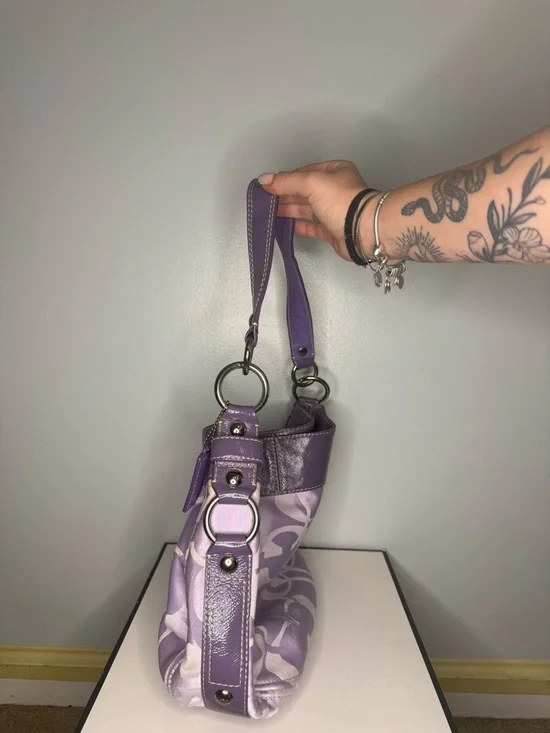 Coach Optic Signature Convertible Zoe Hobo Lilac Bag - Picture 4 of 7